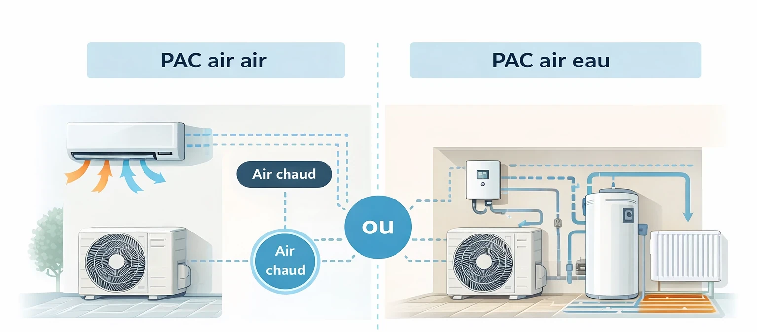schema explicatif de Pompe à chaleur, choisir air eau ou air air