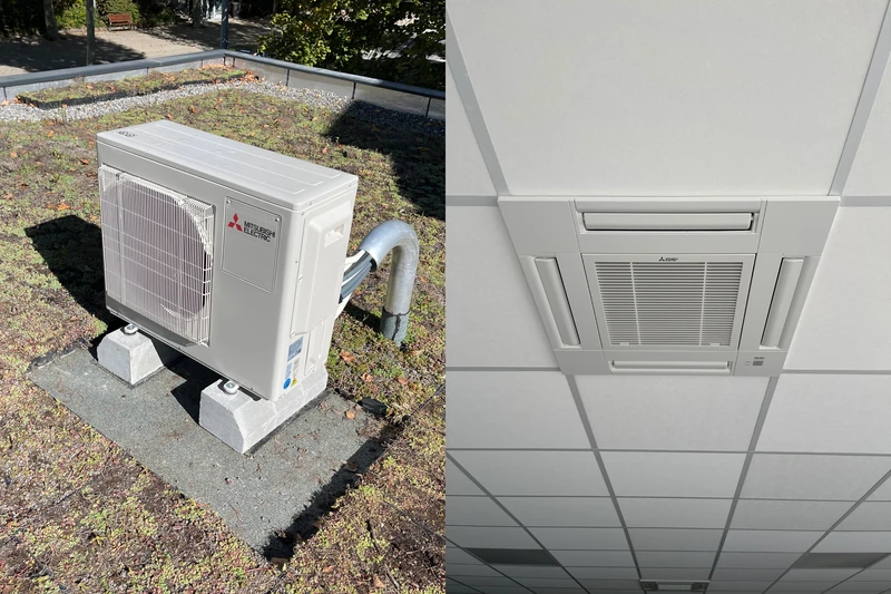 Installation d’une climatisation Mitsubishi en plafond dans un commerce à Gap, vue 1